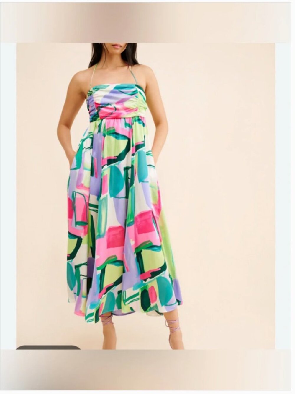 Anthropologie Porridge Abstract Flowy Silky Colorful Midi Dress size M